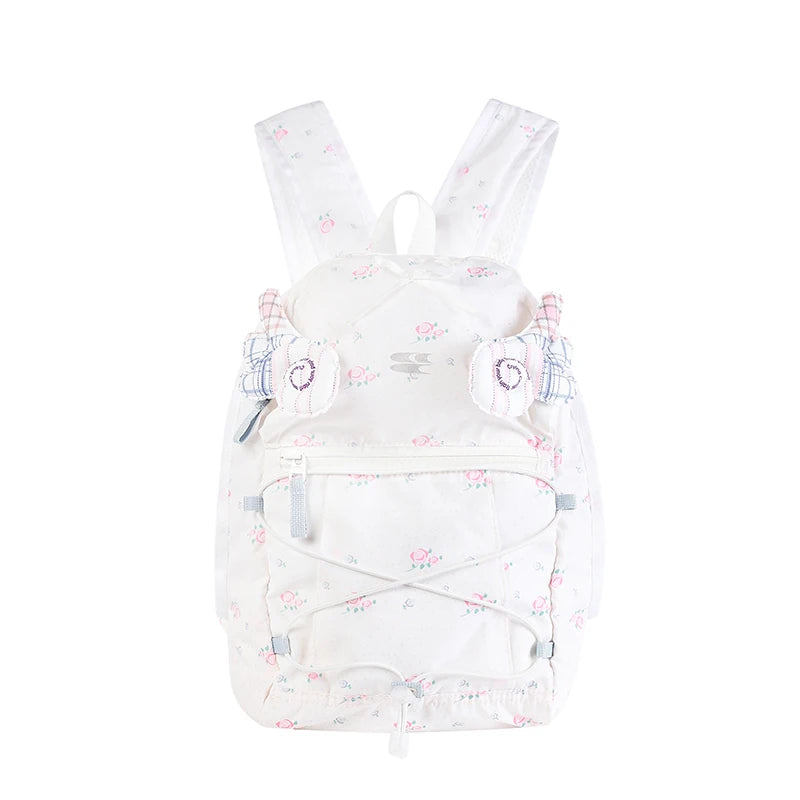 Crying Center White Floral Nylon Zip-Top Backpack