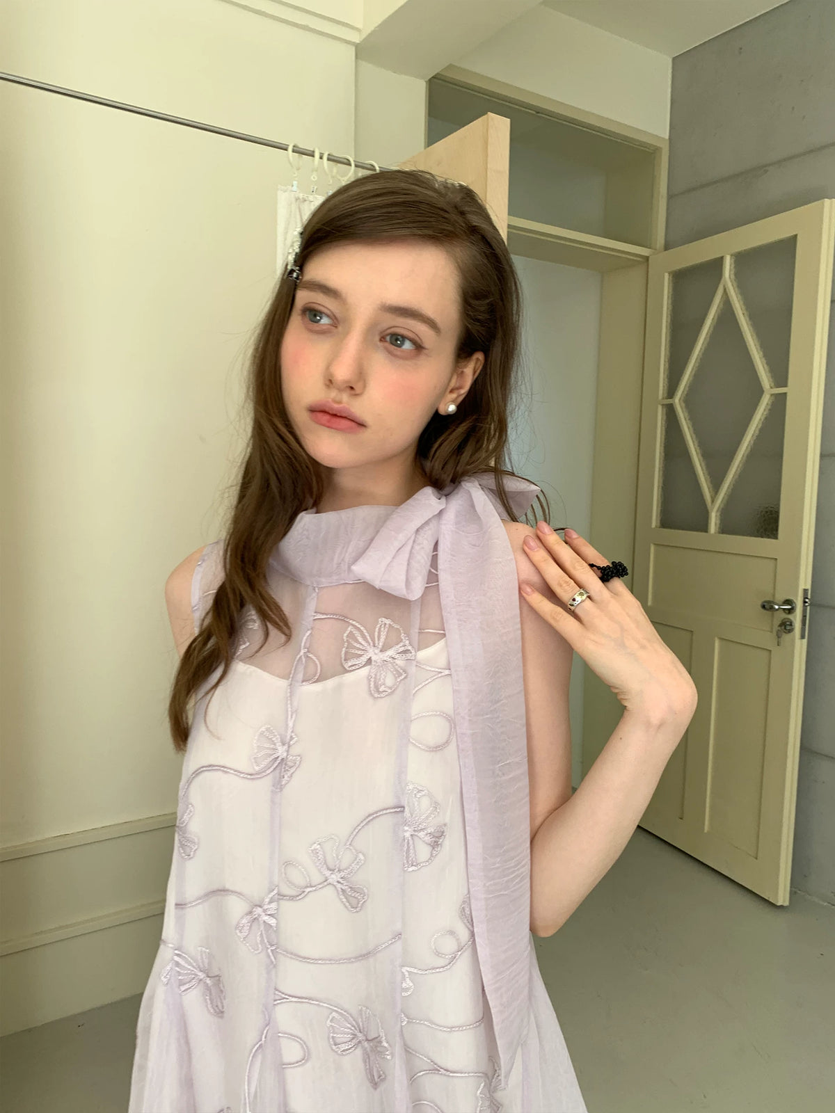 silvernorth lake Purple Two-Tier A-Line Bow Dress