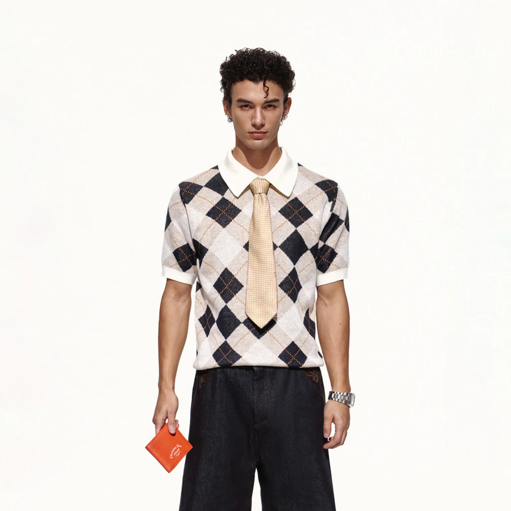 OPENFLY Argyle Breathable Collared Polo Shirt
