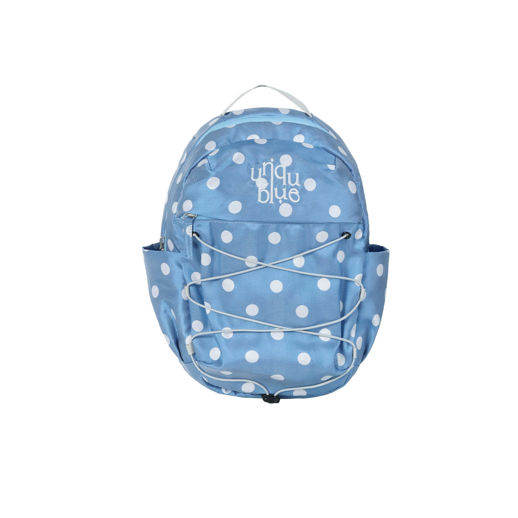 Unique blue Silver Polka Dot Faux Leather Drawstring Backpack