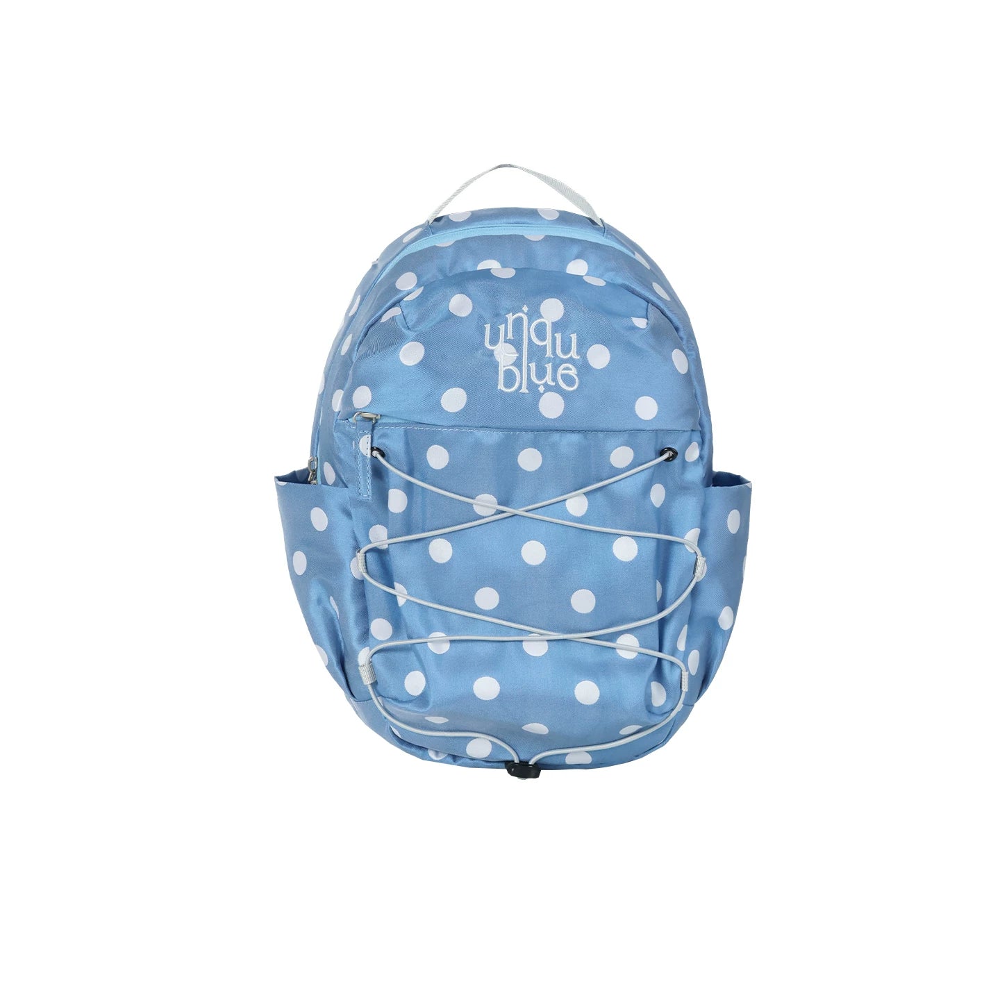 Unique blue Silver Polka Dot Faux Leather Drawstring Backpack
