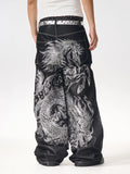 Fourth3ex Dragon Horse Totem 400g Breathable Wide-Leg Jeans