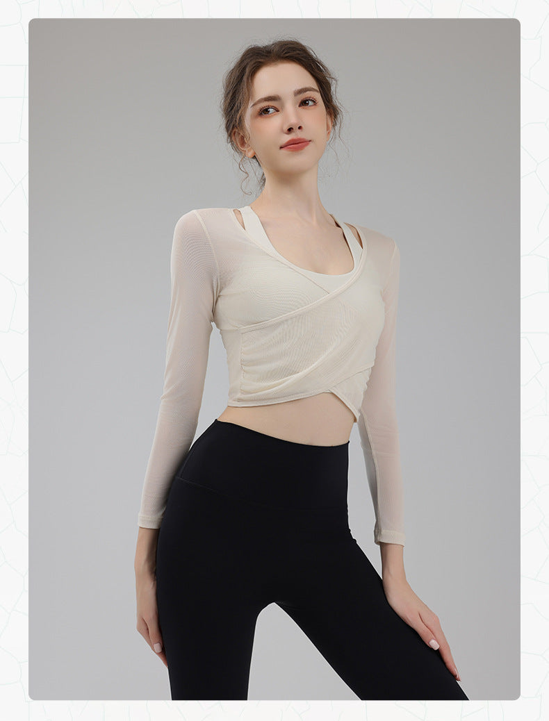 TIANQINGSE Mesh Real Two-piece Sports Long Sleeve with Chest Pad