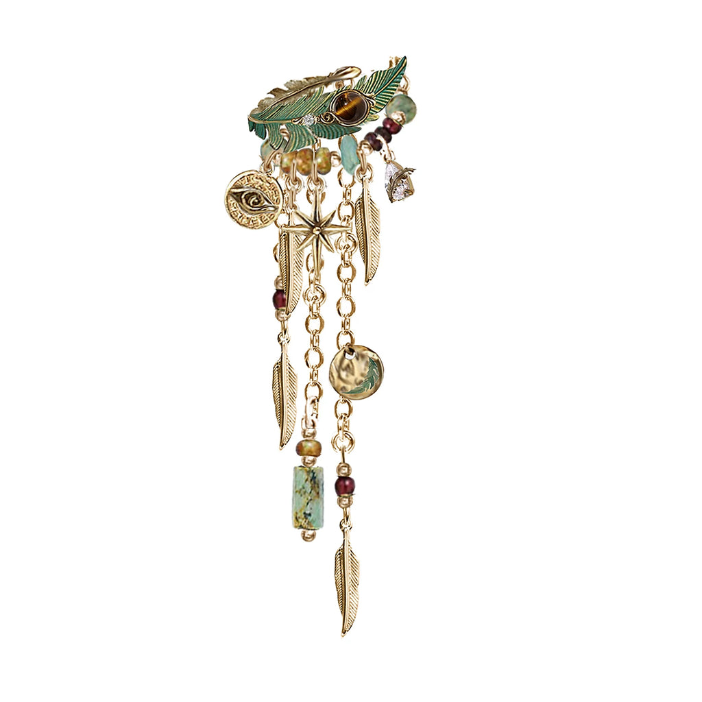 MASW Green Feather Tassel Ear Cuff