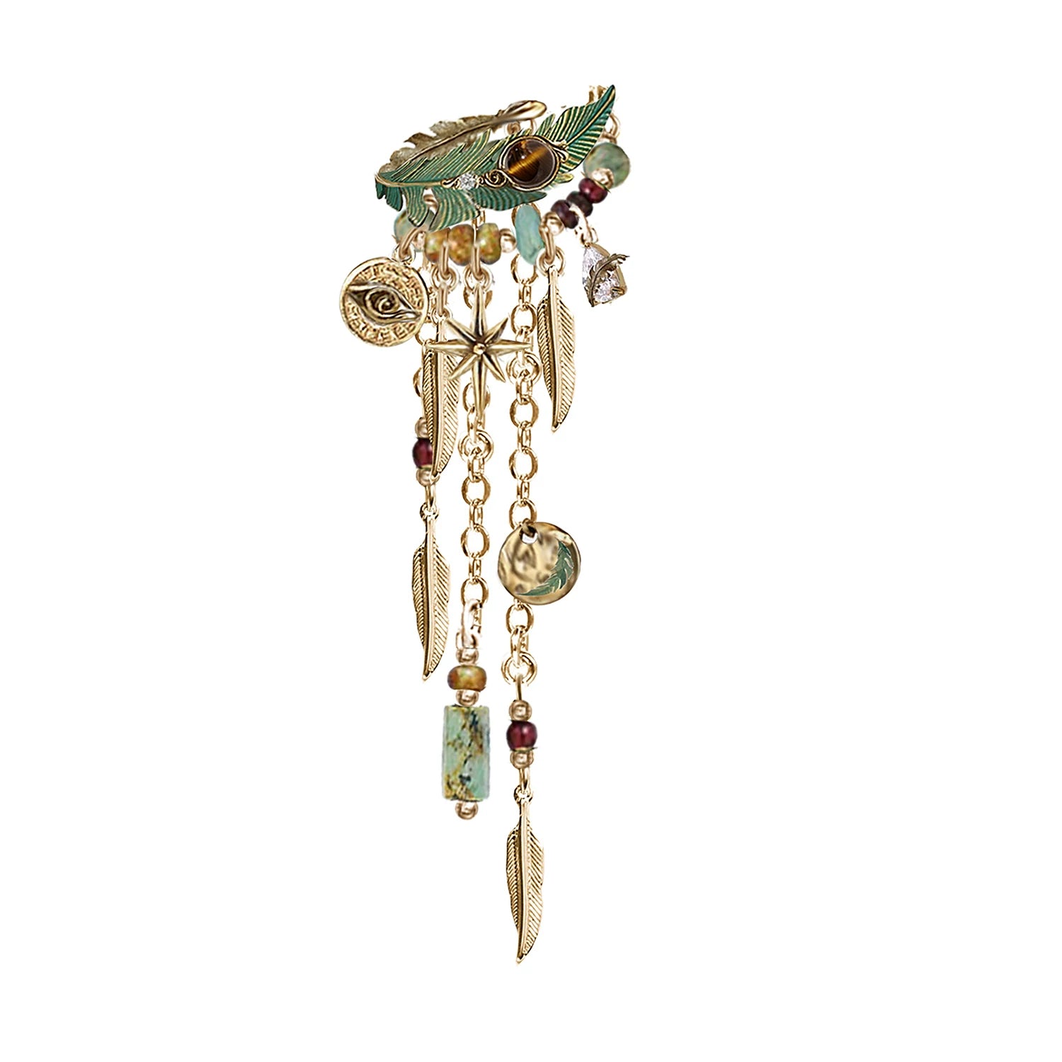 MASW Green Feather Tassel Ear Cuff