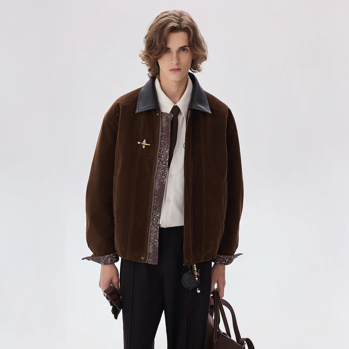 CHOR Faux Suede Paisley Patchwork Lapel Jacket