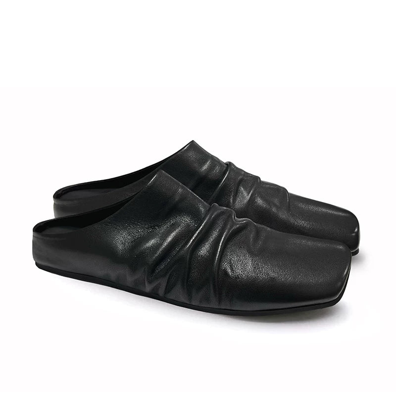 AMBSOM Pleated Leather Ballet Flat