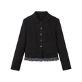 Yawhat Black Notch Lapel Plaid Ruffle Blazer