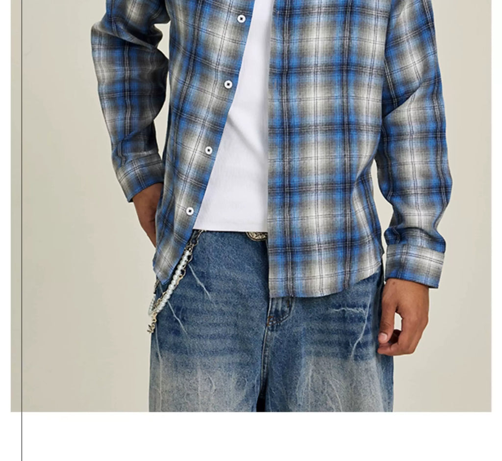 FIVE MEN Blue Plaid Loose Fit Casual Jacket