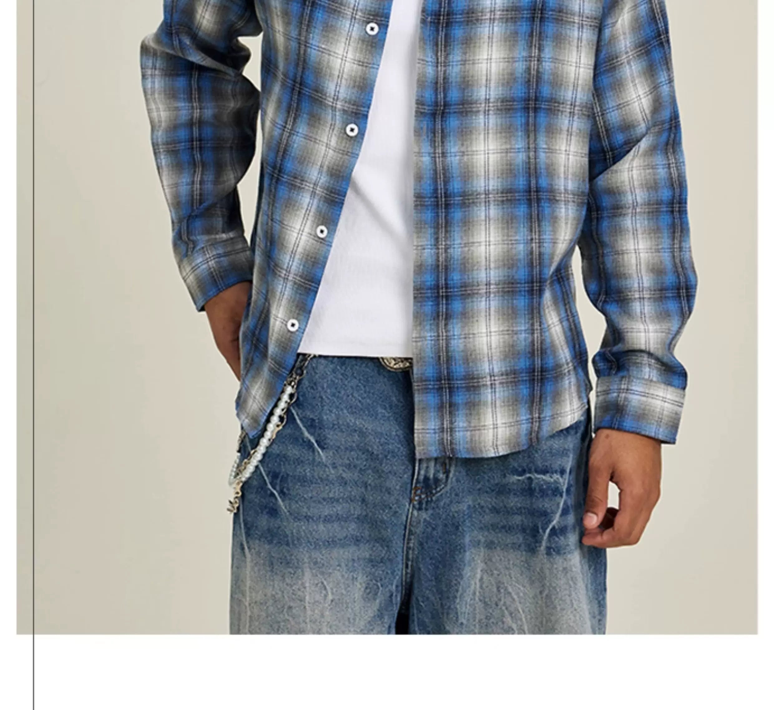 FIVE MEN Blue Plaid Loose Fit Casual Jacket