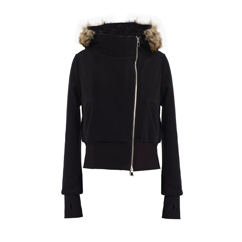 LINY LIBERTY 25AW Double-Zip Fur-Trim Cropped Padded Jacket
