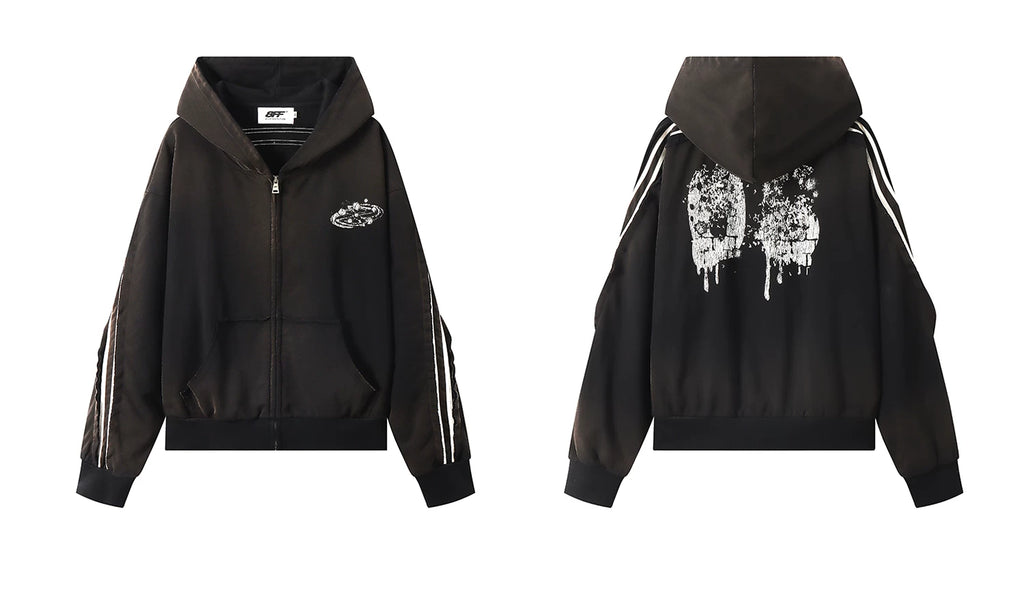 8FF Old Spray-colored Printed Hooded Jacket