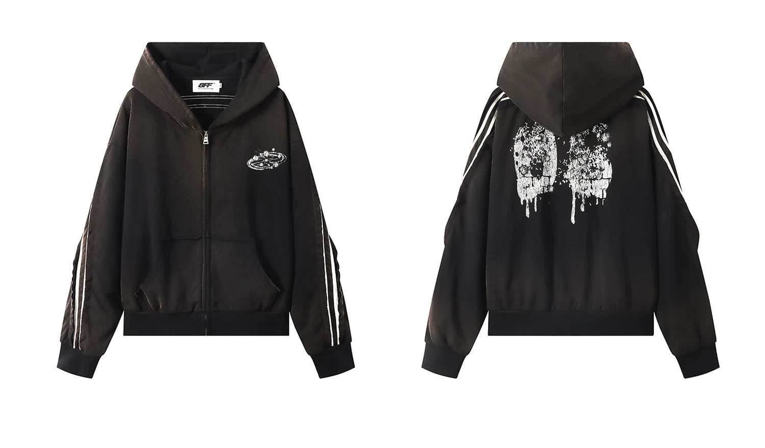 8FF Old Spray-colored Printed Hooded Jacket
