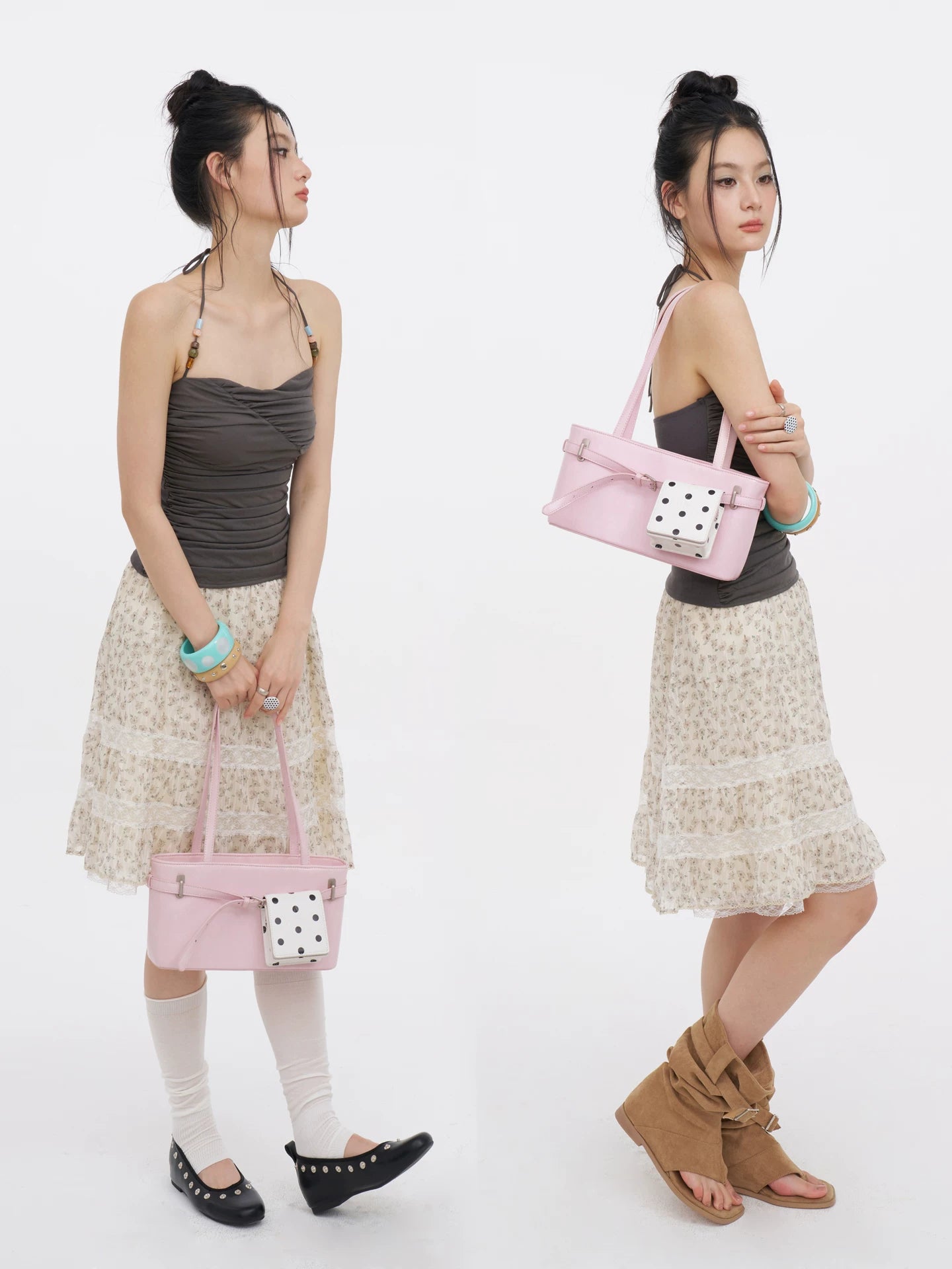 JANDRESS Pink Faux Leather Zip-Top Underarm Bag