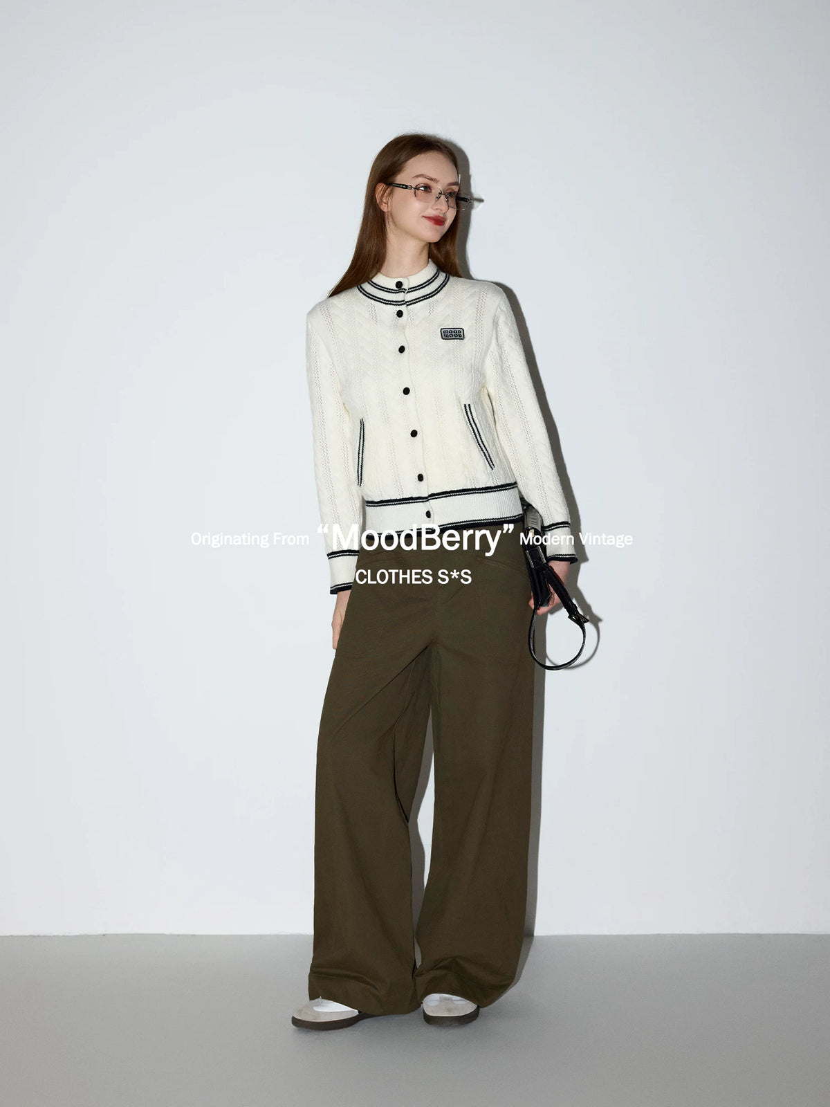MoodBerry American Preppy Stand Collar Cropped Cardigan
