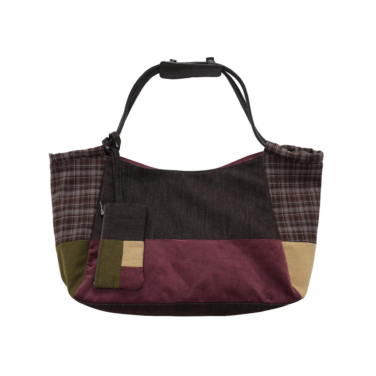 LR MADE Color-Block Patchwork Faux Leather Hobo Shoulder Bag