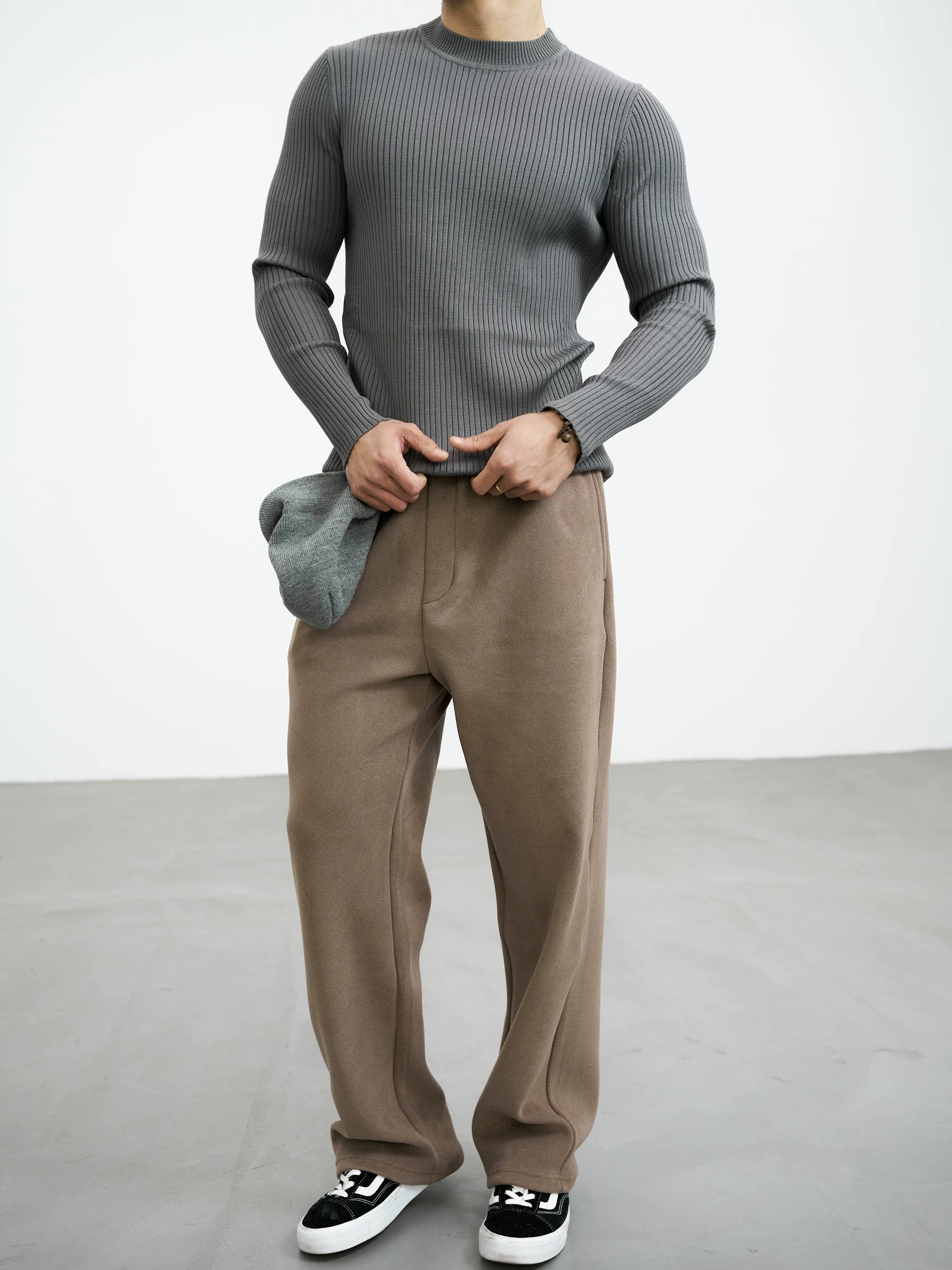 GTAL Striped Anti-Pilling Solid Color Slim-Fit Knitted Sweater Long Sleeves