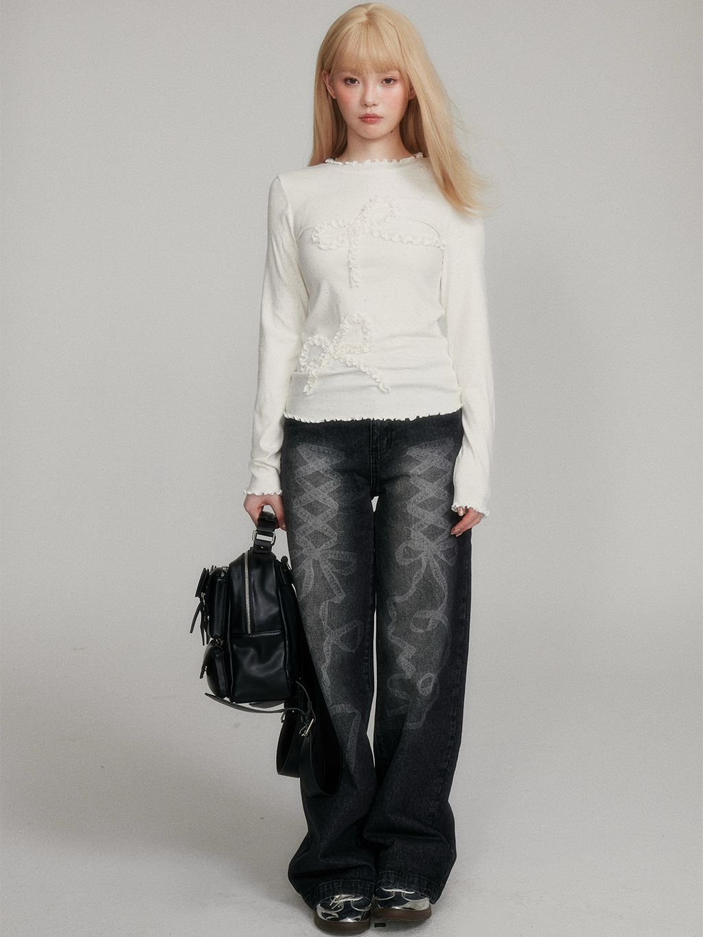 LOST FOREST Color Dot Bow Warm Long Sleeve