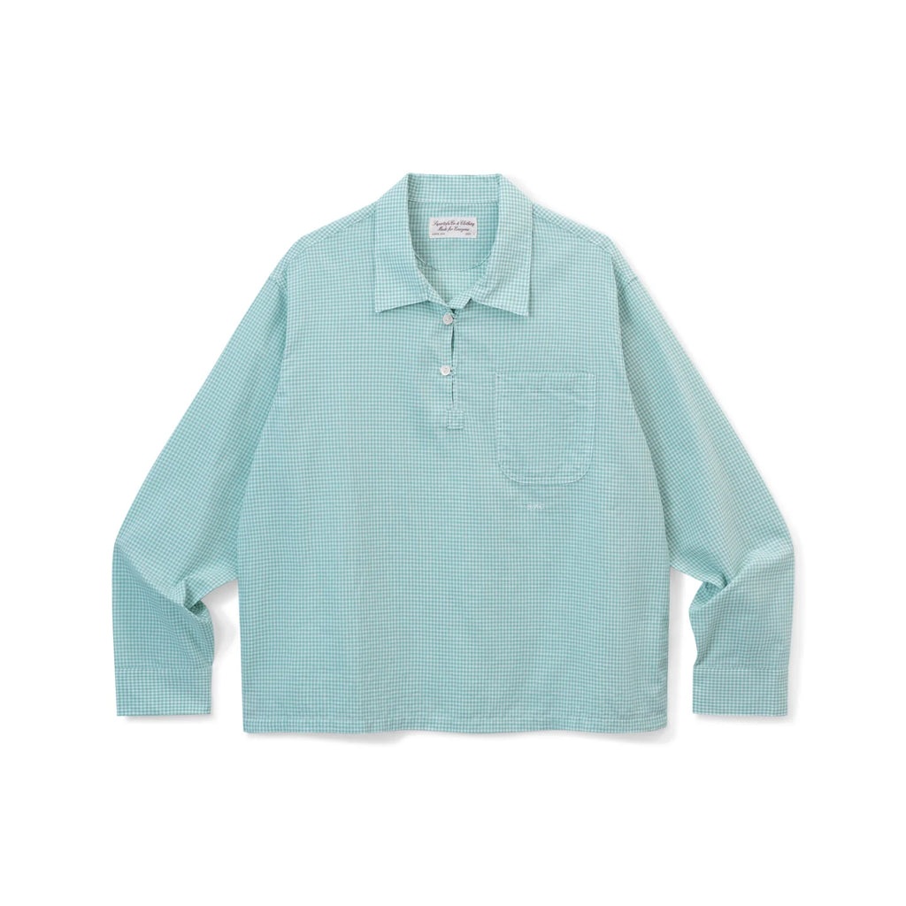SUPERTOFU Linen Blend Plaid Half-Open Collar Long-Sleeve Shirt