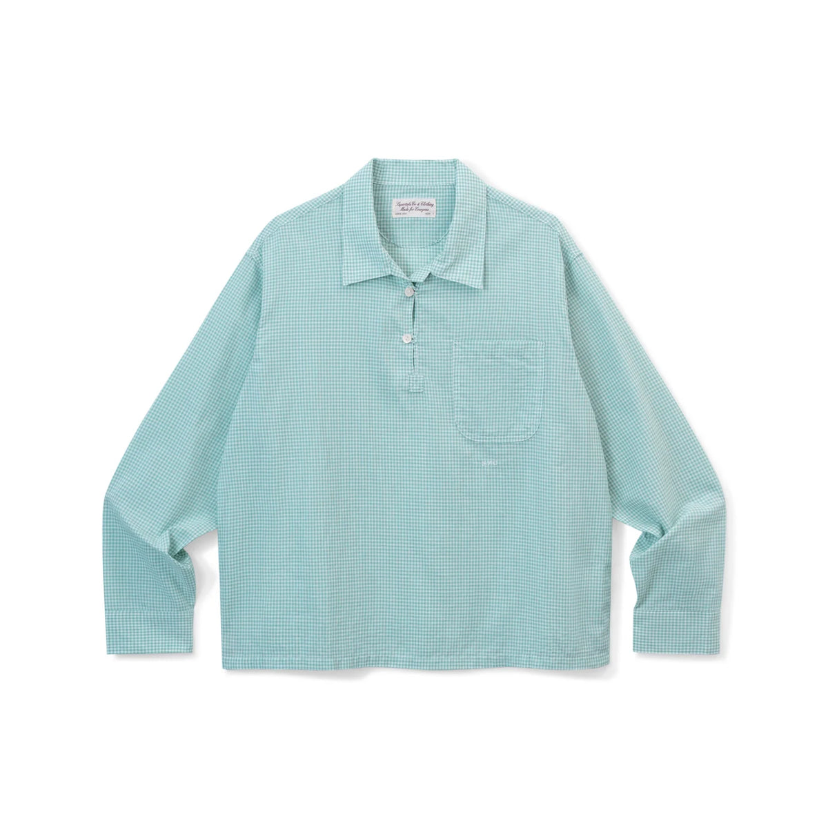 SUPERTOFU Linen Blend Plaid Half-Open Collar Long-Sleeve Shirt