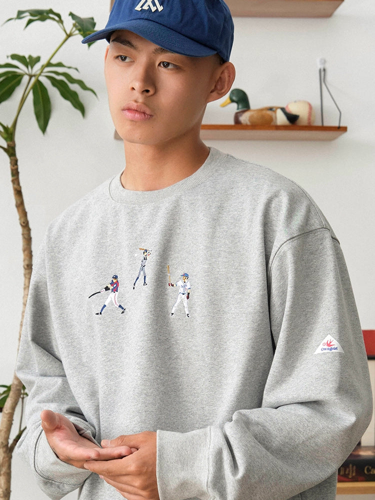 Battles Baseball Embroidered Crew Neck Sweater