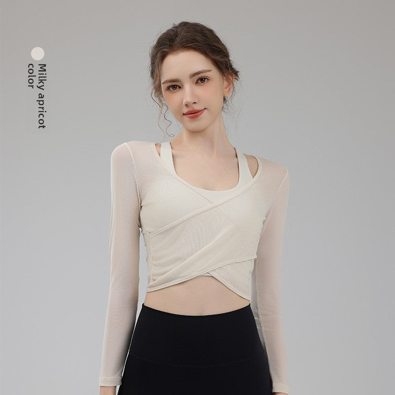 TIANQINGSE Mesh Real Two-piece Sports Long Sleeve with Chest Pad