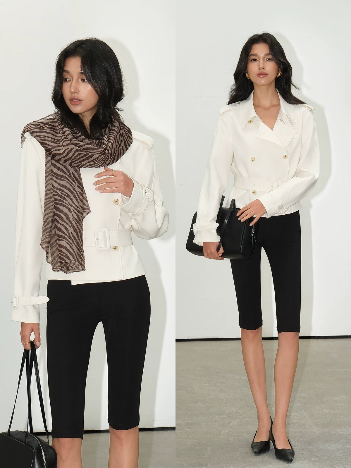 NEVA HU Detachable Belt Structured Shoulder Trench Coat