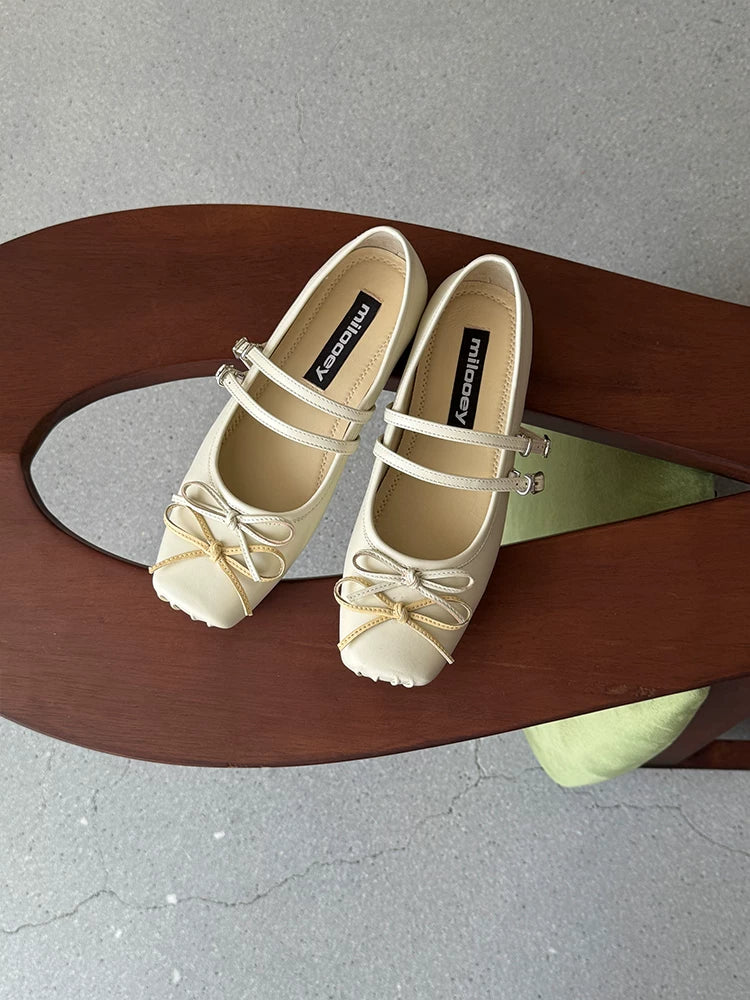 MILOOEY Leather Bow Mary Jane Ballet Flat