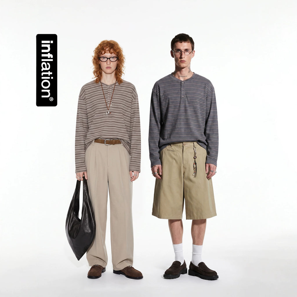 Inflation Striped Henley 250g Relaxed Long-Sleeve Tee