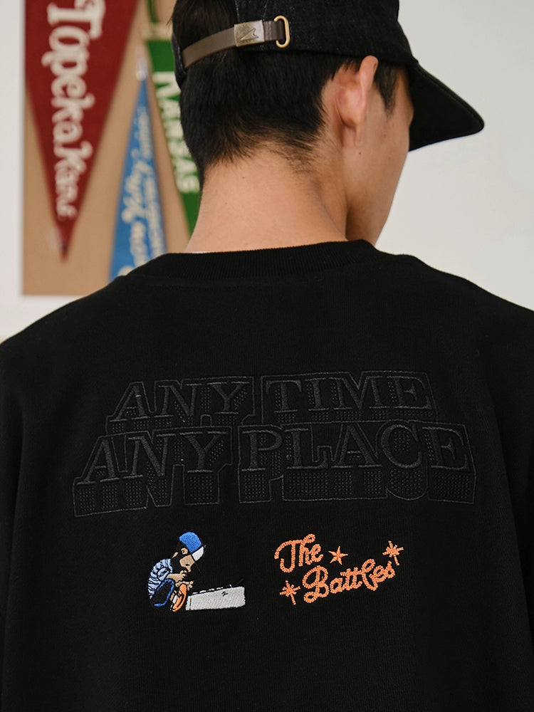 Battles Stitching Zipper Pocket Thick Needle Embroidered Sweater