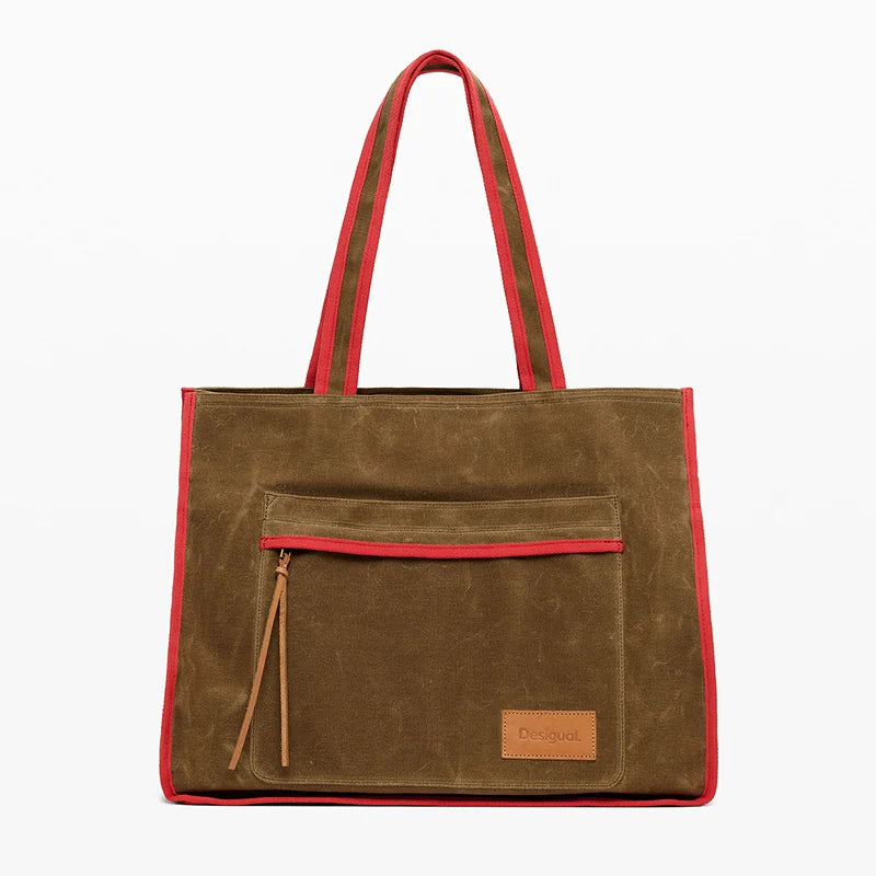 Desigual. Caramel Canvas Structured Shoulder Bag