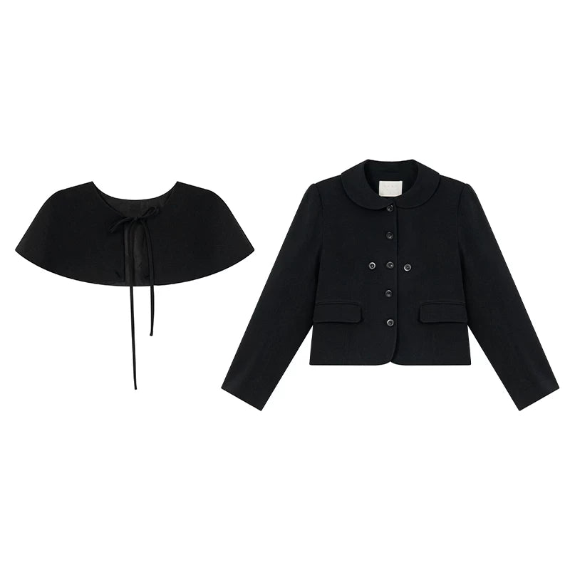 KANO Detachable Cape Blazer & Skirt Set