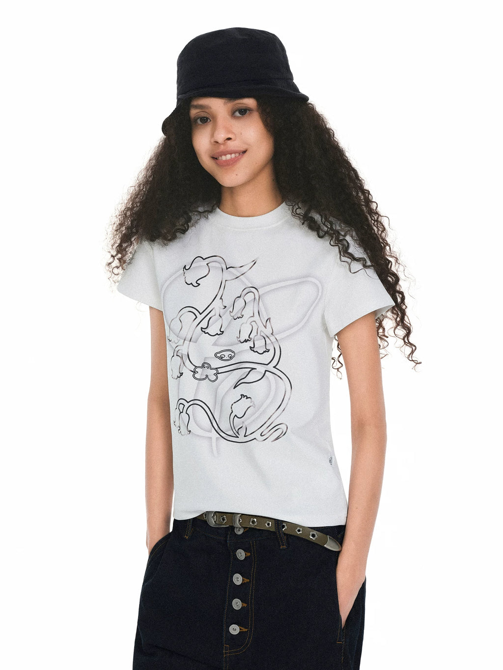 CIRCLECAGE Retro Graphic Print Fitted Short-Sleeve Tee
