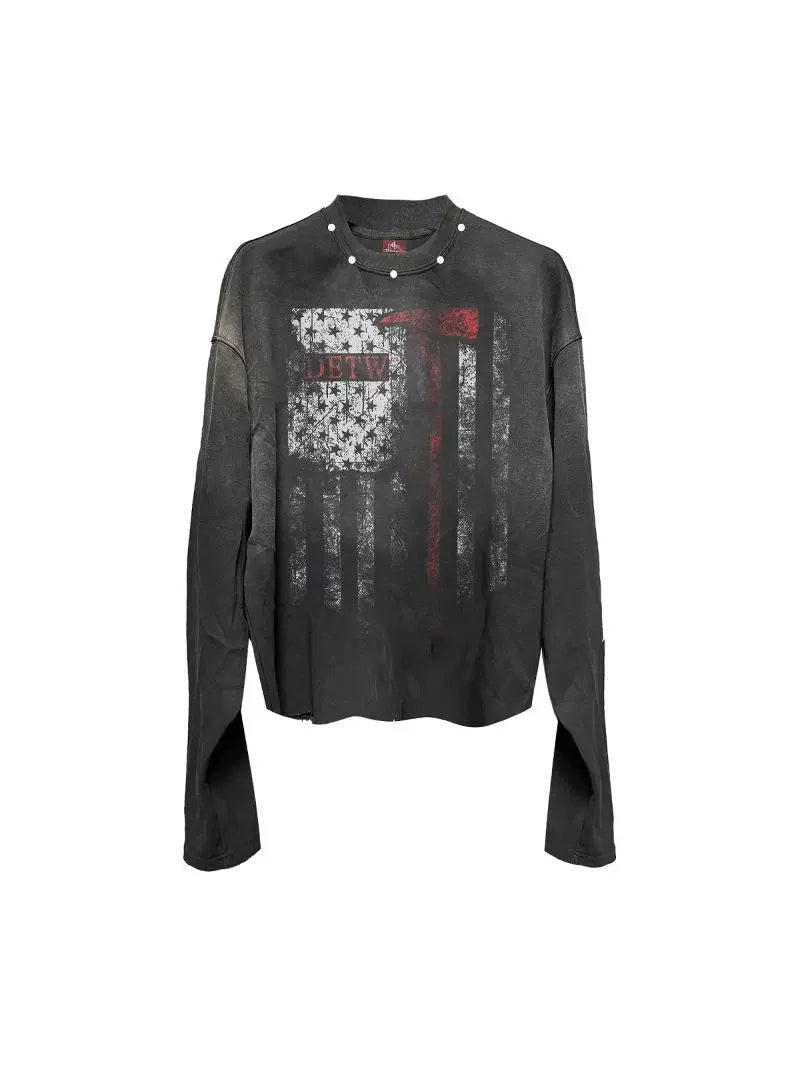DETW 24AW Original Washed Diablo "Blood Axe" Rivet Vintage Vintage Street Premium Long Sleeve Tee
