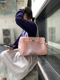Fat*2 Semi-Transparent Faux Leather Buckle Top-Handle Bag