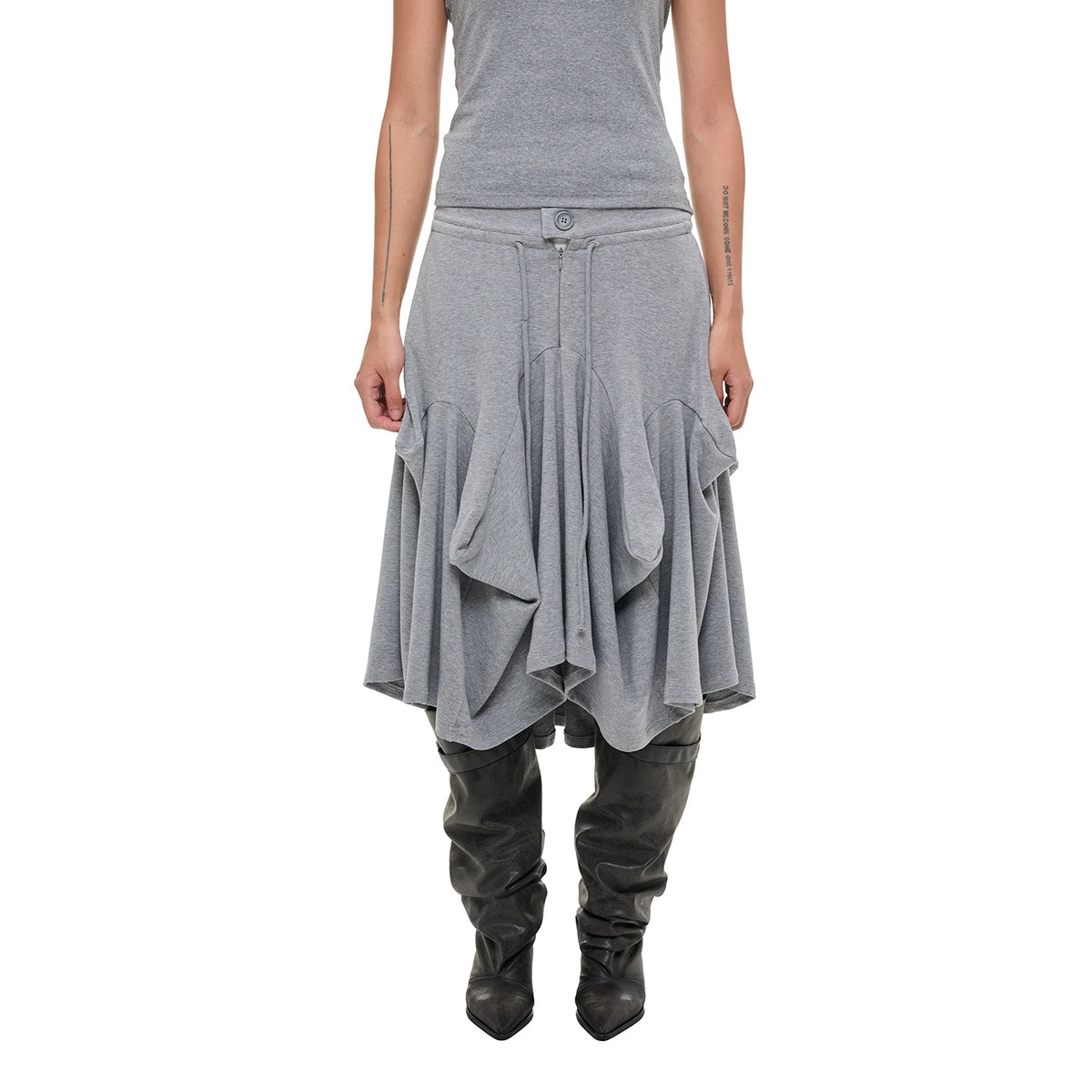 JIKOO Asymmetrical Drawstring Waist Midi Skirt