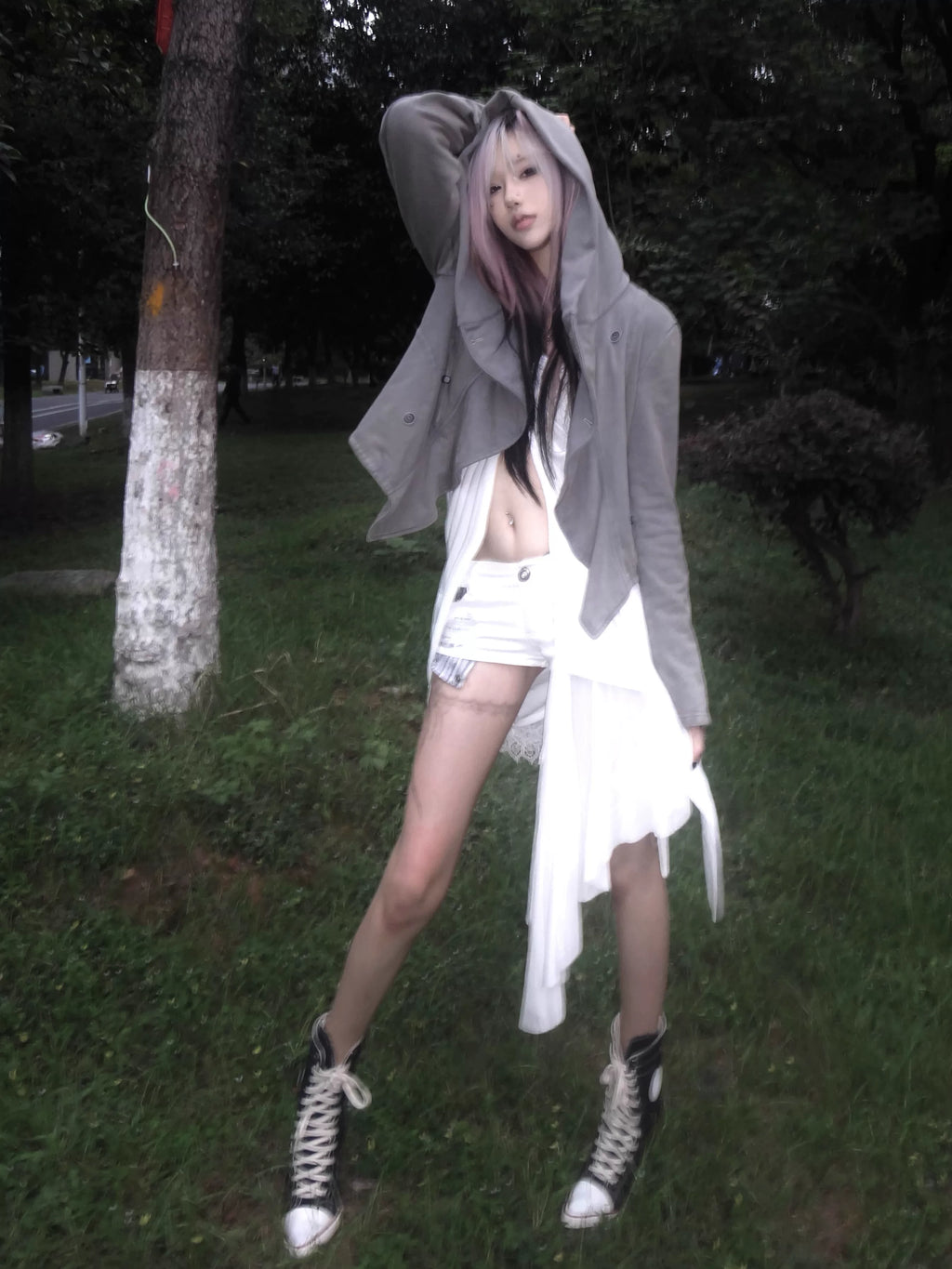 Imdelusion Washed Old Drawstring Adjustable Stacking Slim Hooded Thermal Sweater