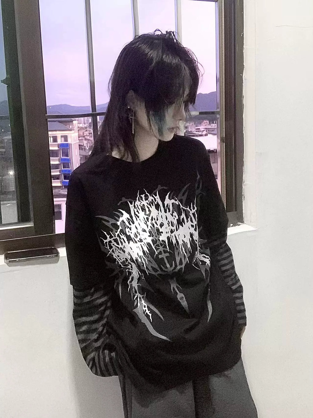 Wetbody Rock Diablo Print Fake Two Piece Long Sleeve