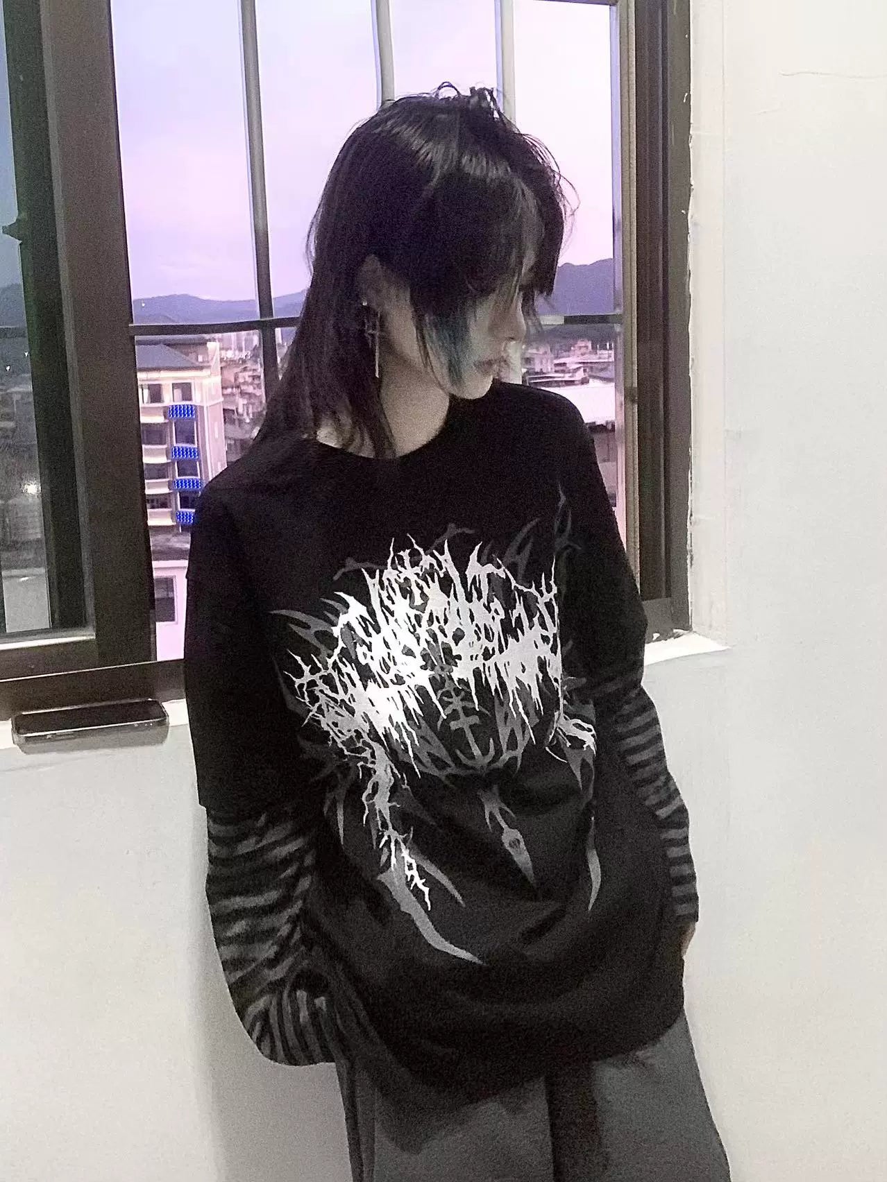 Wetbody Rock Diablo Print Fake Two Piece Long Sleeve