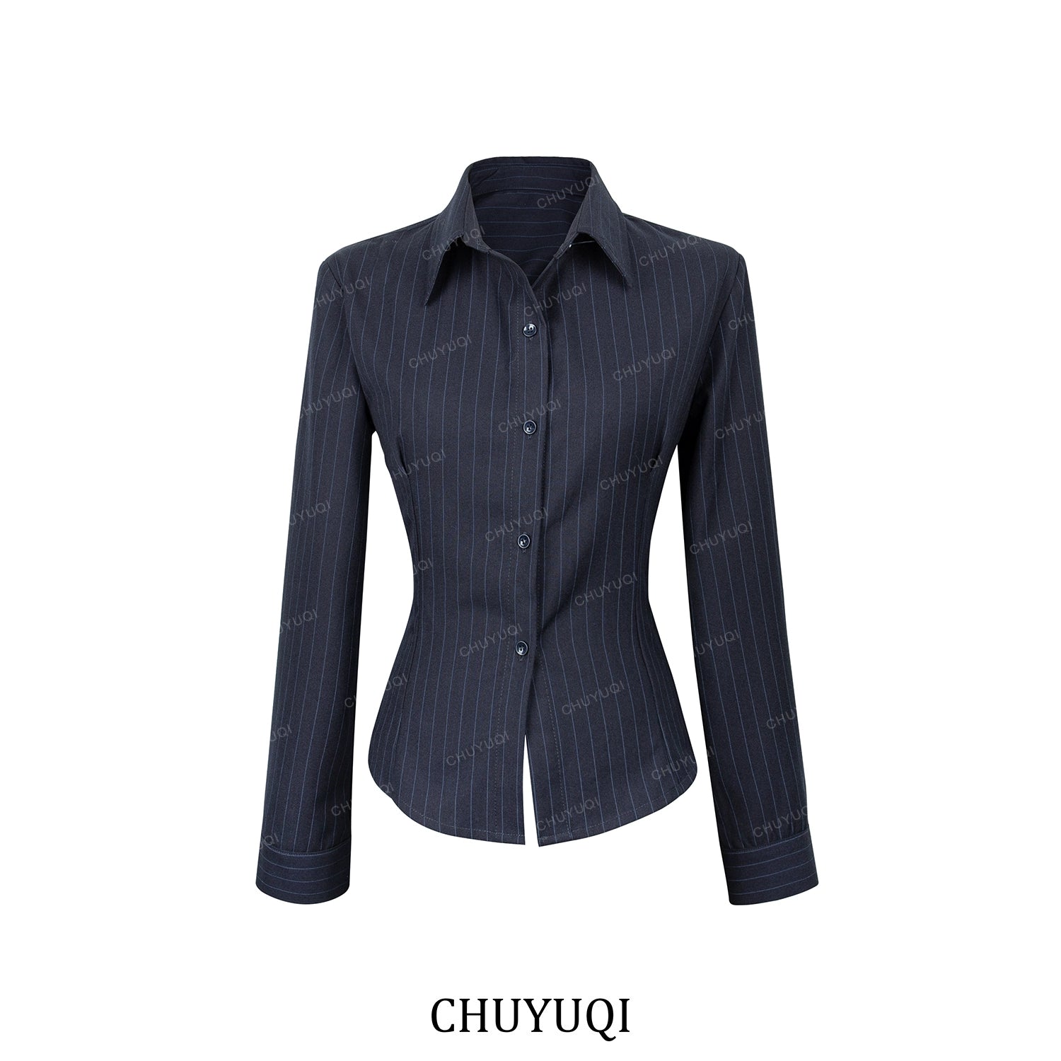 CHUYUQI Waist Striped Royal Sister High-end Shirt Flared Pants Set