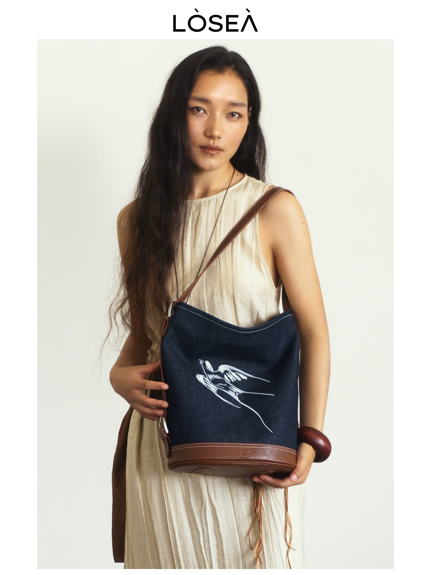 LOSEA Denim Bucket Shoulder Bag