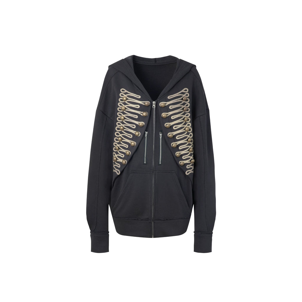 DoublePunch Embroidered Metal Buckle Loose Hooded Jacket