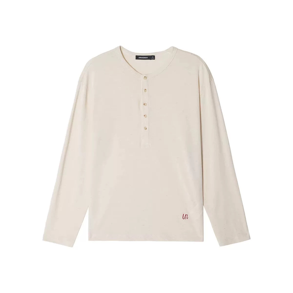Unvesno Linen Blend Embroidery Relaxed Henley Tee