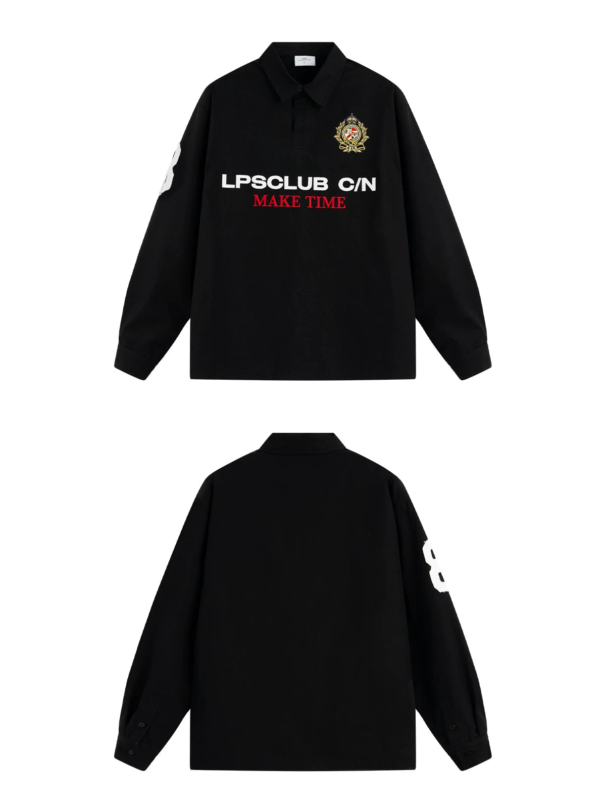 Loopsoon Alphabet Embroidered Lapel POLO Long Sleeve Shirt