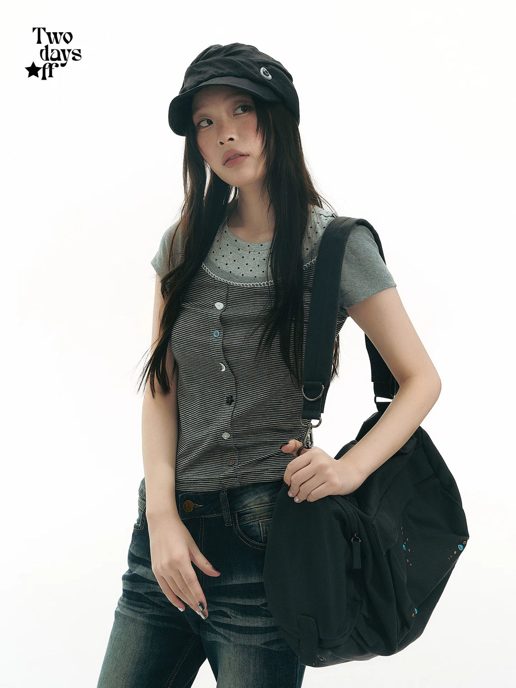 Two days off lab Polka Dot Spliced Slim Fit Tee