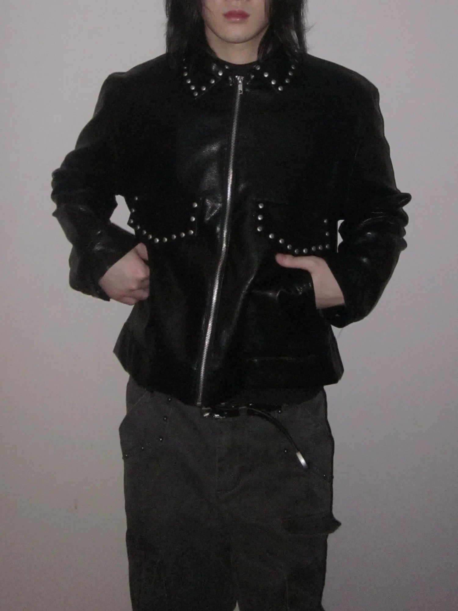 URRRGE Vintage Rivet Design Motorcycle Leather Jacket