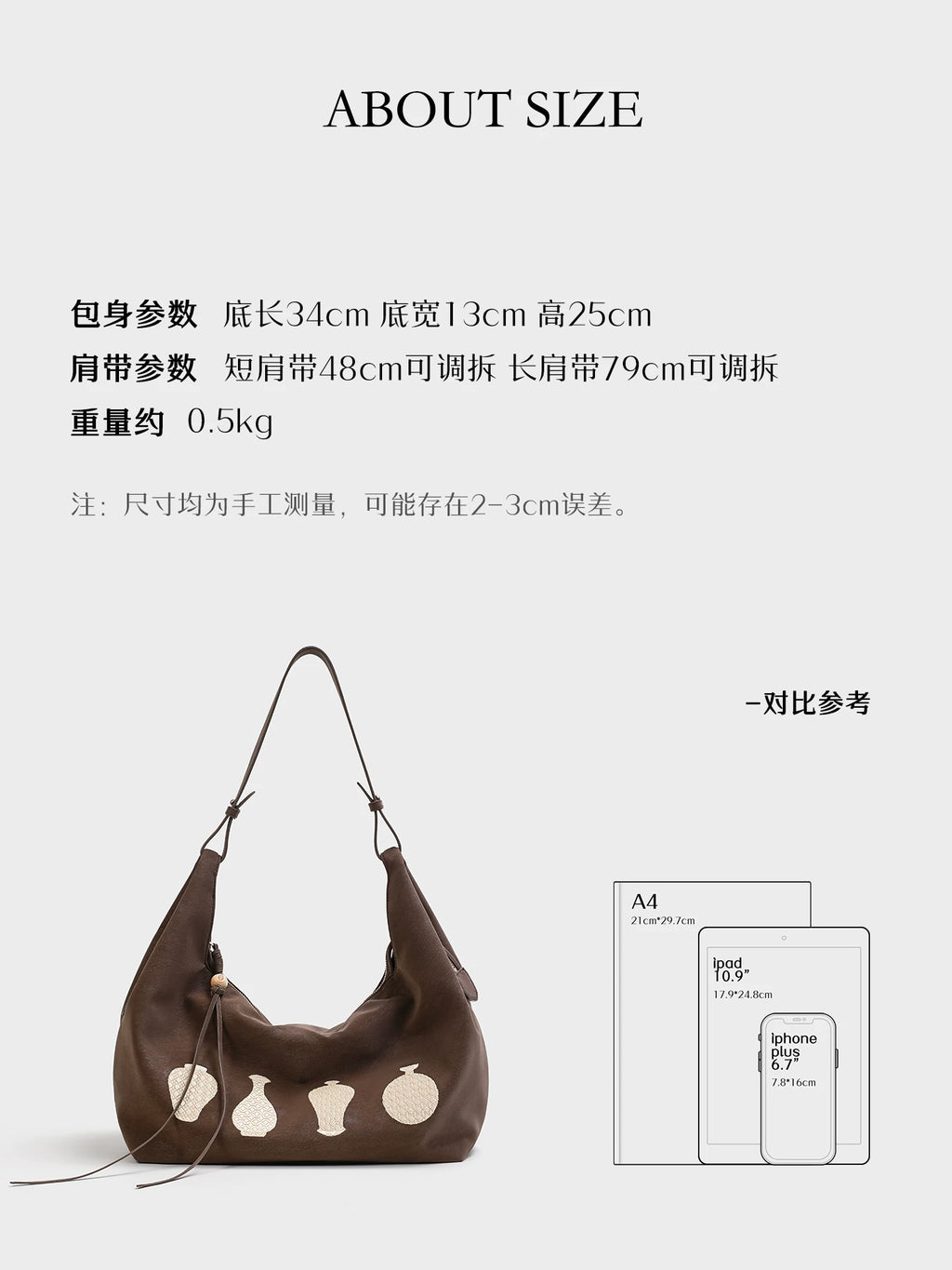 LOSEA Soft Grey Faux Leather Zip-Top Hobo Bag