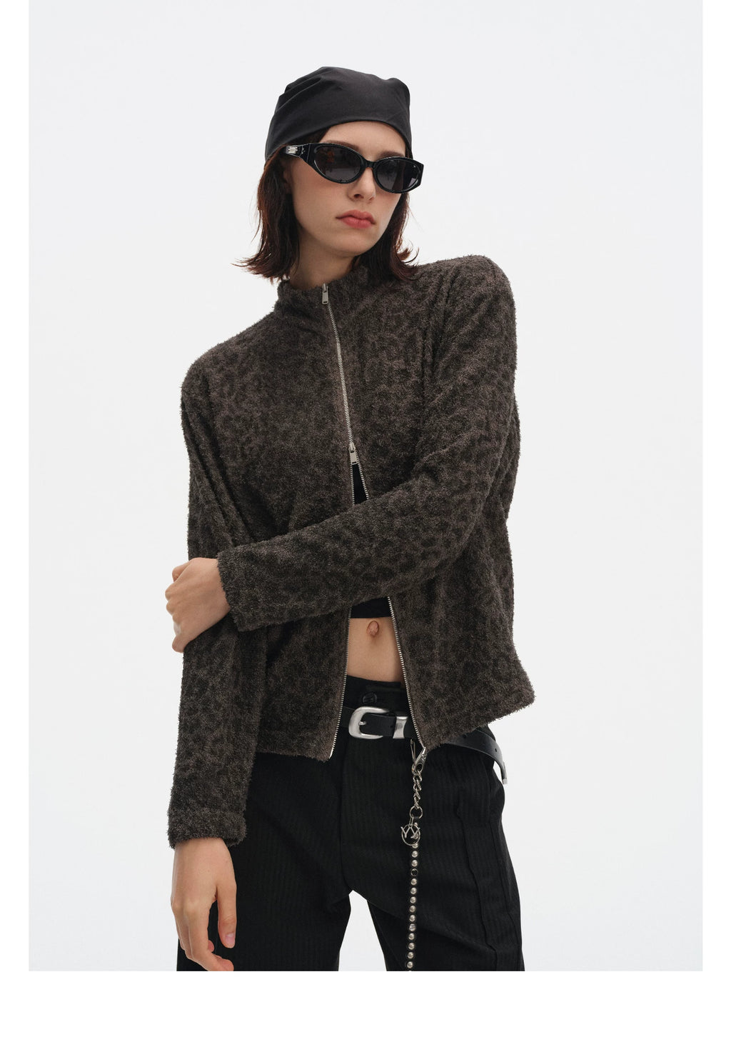 DIMC Leopard Print Double Pull-head Knitted Versatile Jacket