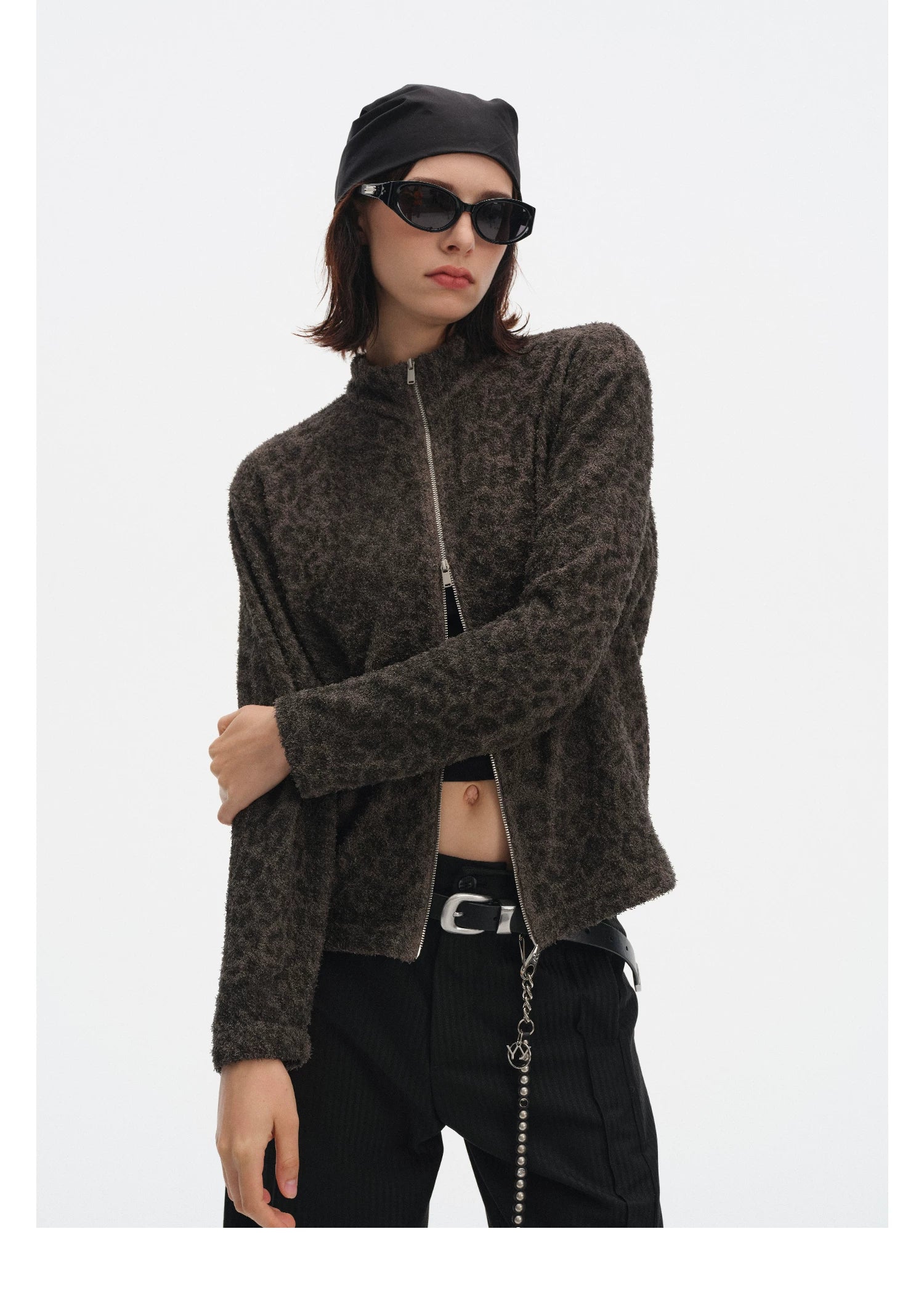 DIMC Leopard Print Double Pull-head Knitted Versatile Jacket