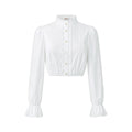 Wildberry French Stand Collar Pleated Flared Sleeve Cropped Blouse